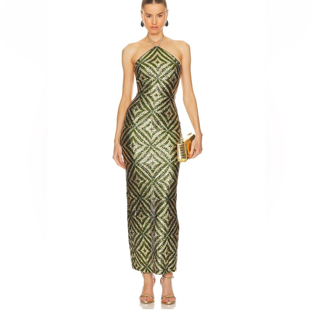 Isaura Maxi Dress in Green and Gold